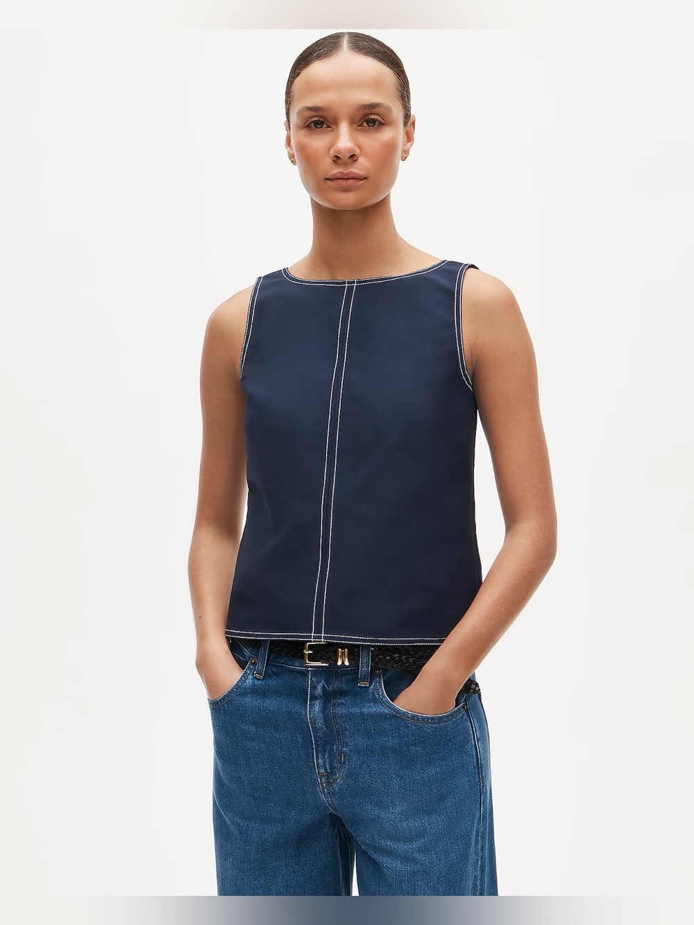 J. Crew Navy Sleeveless Top with Contrast Stitching